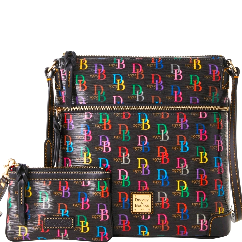 2pc Set Special rainbow signature Dooney & Bourke 75 CROSSBODY& MEDIUM WRISTLET